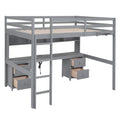 Full Size Loft Bed With Desk, Cabinets, Drawers And Bedside Tray, Charging Station, Gray Gray Solid Wood Mdf