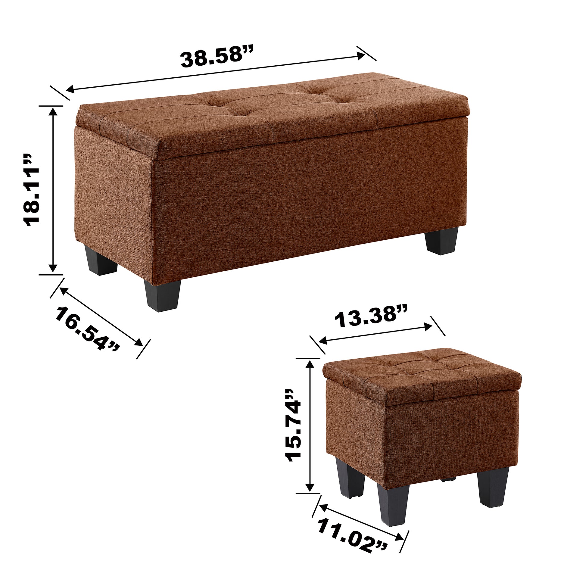 Video Large Storage Ottoman Bench Set, 3 In 1 Combination Ottoman, Tufted Ottoman Linen Bench For Living Room, Entryway, Hallway, Bedroom Support 250Lbs Brown Fabric