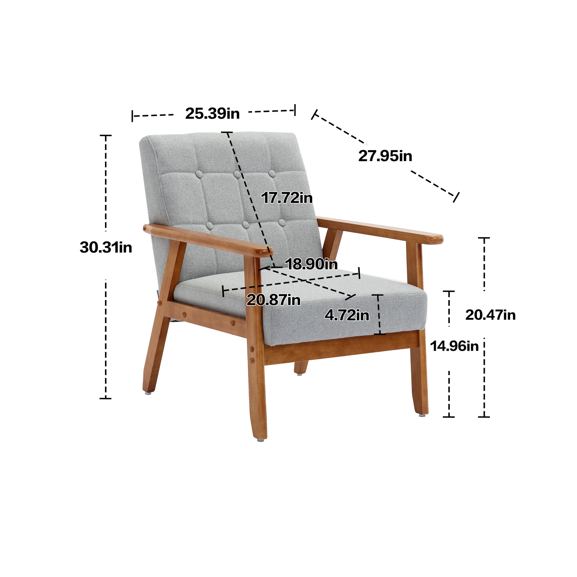 Accent Chairs Set Of 2 With Side Table, Mid Century Modern Accent Chair, Wood And Fabric Armchairs Side Chair, Lounge Reading Comfy Arm Chair For Living Room, Bedroom, Office Light Gray Polyester