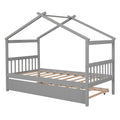 Twin Size Wooden House Bed With Twin Size Trundle, Gray Gray Solid Wood