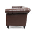 83.46'' Brown Pu Rolled Arm Chesterfield Three Seater Sofa. Dark Brown Pu