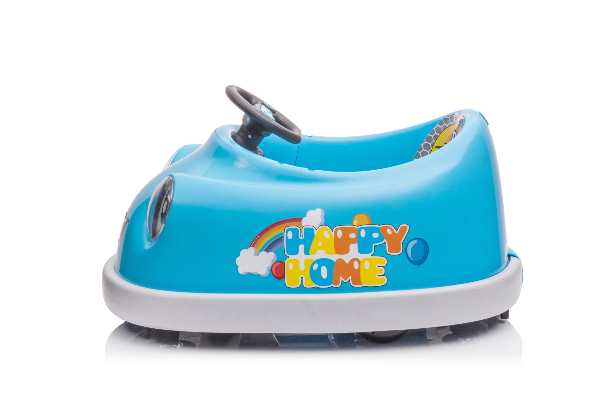 Bumper Car For Kids, 12V Dual Drive 1 6 Years Old Children'S Electric Car With Pushrod Dinner Plate Usb Bt Music Rocking Horse Mode Anti Collision Bumper Ride On Car Blue Iron Plastic