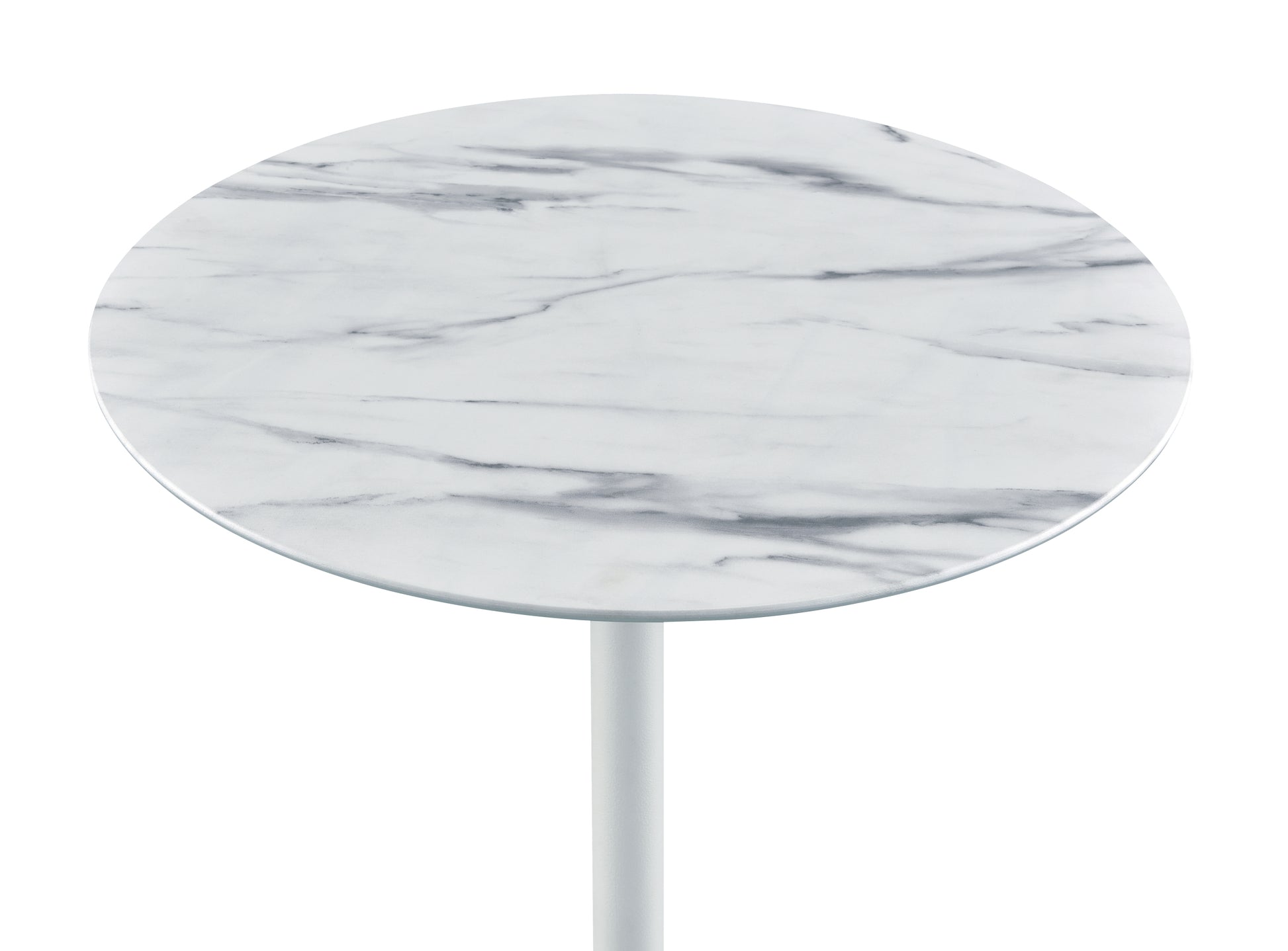 Orbit 15.5" End Table With Height Adjustable White Marble Textured Top White Glass