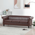 83.46'' Brown Pu Rolled Arm Chesterfield Three Seater Sofa. Dark Brown Pu