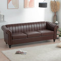 83.46'' Brown Pu Rolled Arm Chesterfield Three Seater Sofa. Dark Brown Pu