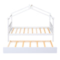 Twin Size Wooden House Bed With Twin Size Trundle, White White Solid Wood