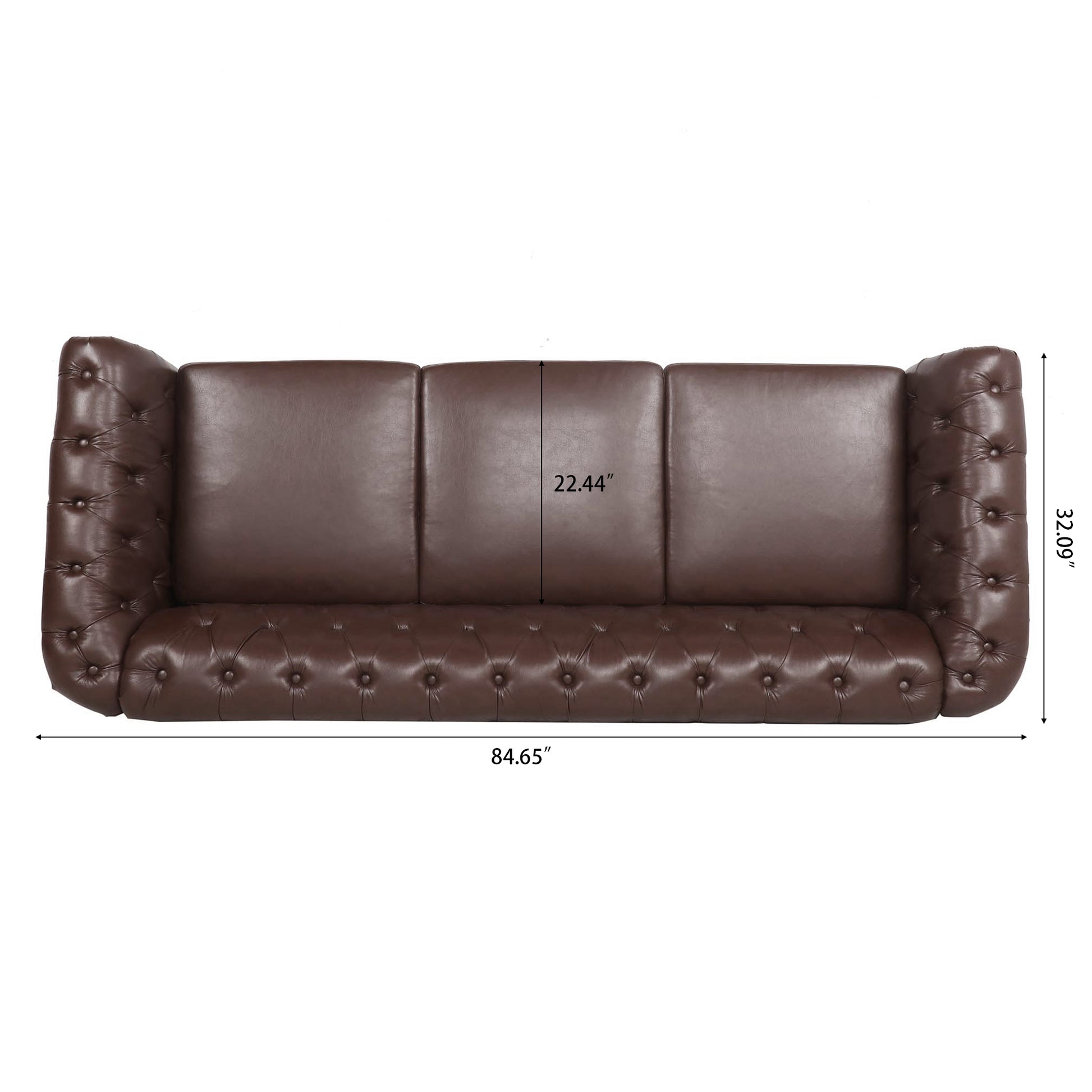 84.65" Dark Brown Pu Rolled Arm Chesterfield Three Seater Sofa. Dark Brown Foam Pu