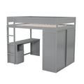 Wood Full Size Loft Bed With Wardrobes And 2 Drawer Desk With Cabinet, Gray Gray Solid Wood Mdf