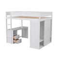 Wood Full Size Loft Bed With Wardrobes And 2 Drawer Desk With Cabinet, White White Solid Wood Mdf