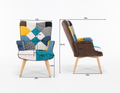 Modern Patchwork Accent Chair With Solid Wood Armrest And Feet, Mid Century Modern Accent Sofa, Fabric Sofa Chair For Living Room Bedroom Studio, Comfy Side Armchair For Bed Antique Blue Foam Linen