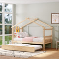 Twin Size Wooden House Bed With Twin Size Trundle, Natural Natural Solid Wood