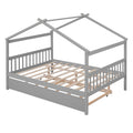 Full Size Wooden House Bed With Twin Size Trundle, Gray Gray Solid Wood