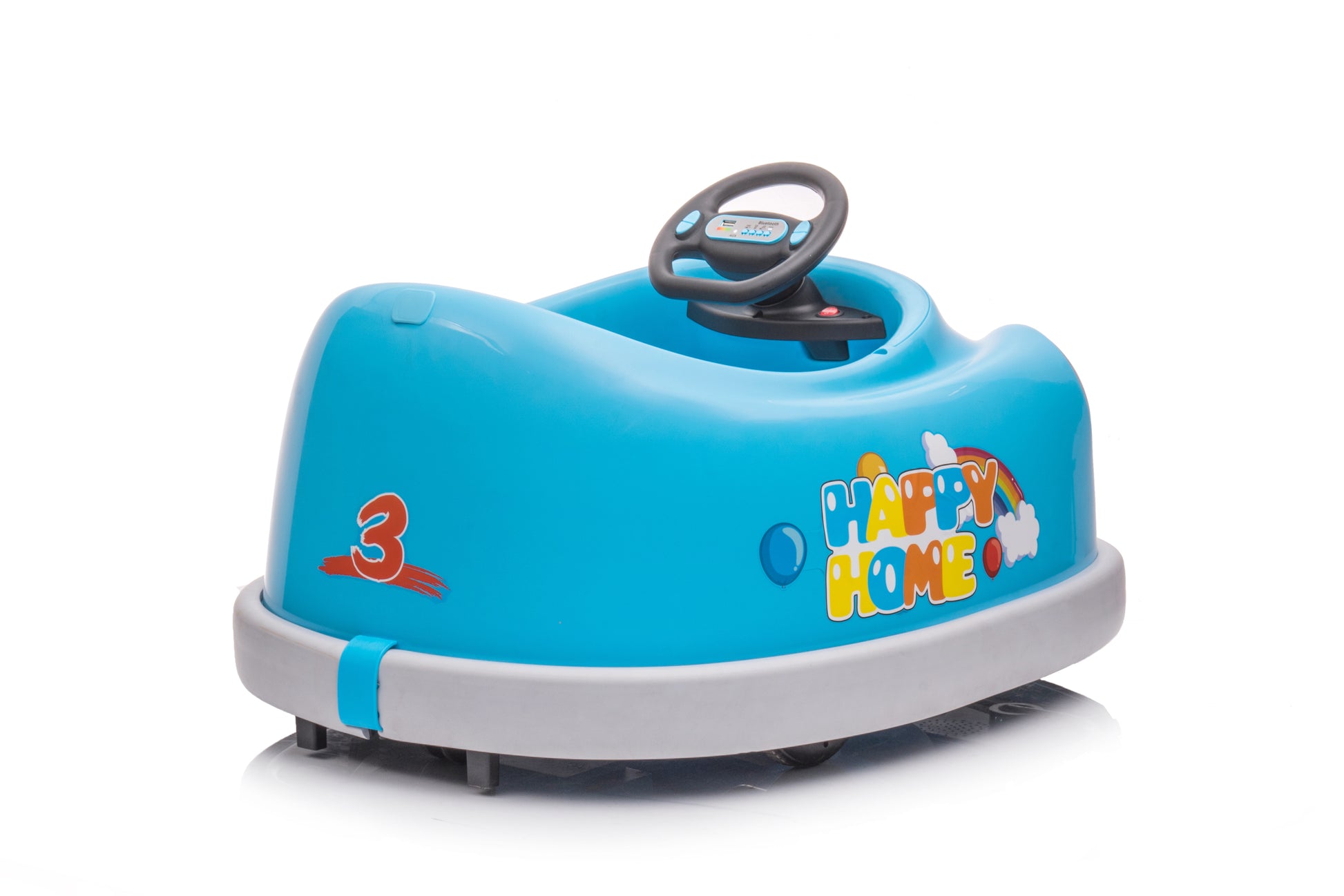 Bumper Car For Kids, 12V Dual Drive 1 6 Years Old Children'S Electric Car With Pushrod Dinner Plate Usb Bt Music Rocking Horse Mode Anti Collision Bumper Ride On Car Blue Iron Plastic