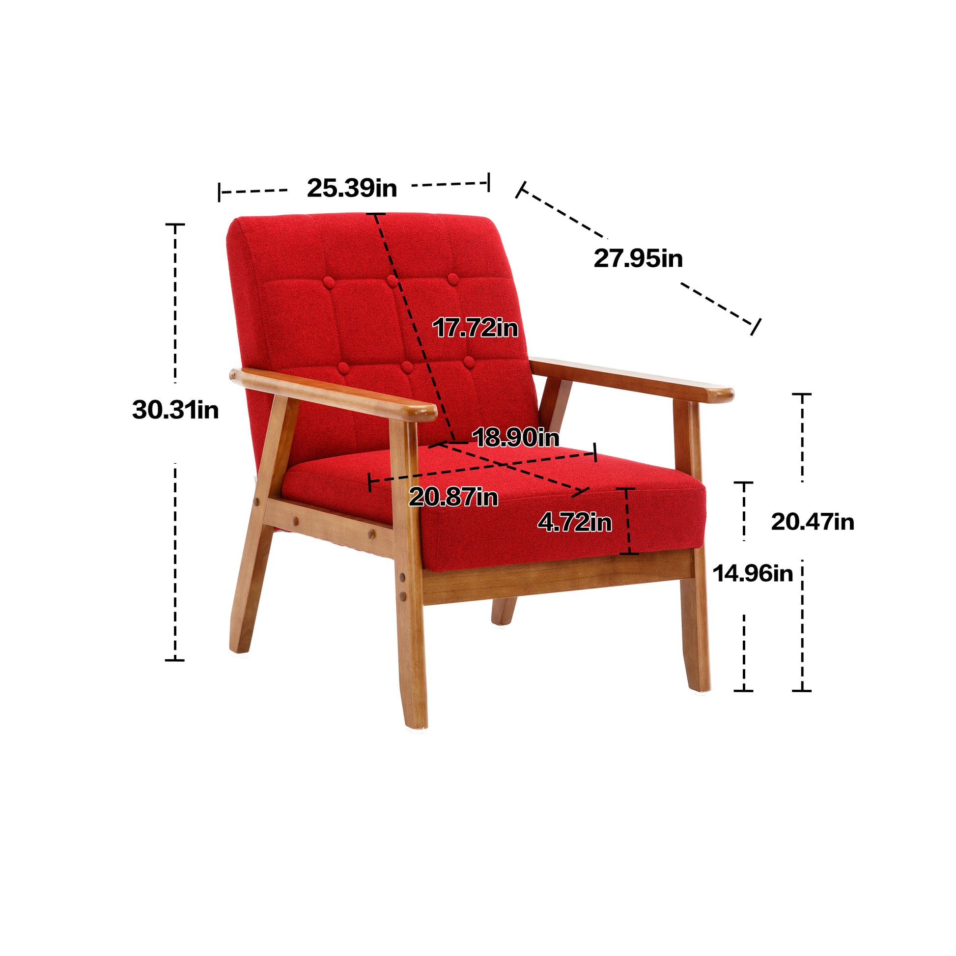 Leisure Chair With Solid Wood Armrest And Feet, Mid Century Modern Accent Chair, For Living Room Bedroom Studio Chair Red Linen