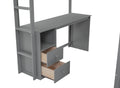 Wood Full Size Loft Bed With Wardrobes And 2 Drawer Desk With Cabinet, Gray Gray Solid Wood Mdf