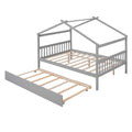 Full Size Wooden House Bed With Twin Size Trundle, Gray Gray Solid Wood