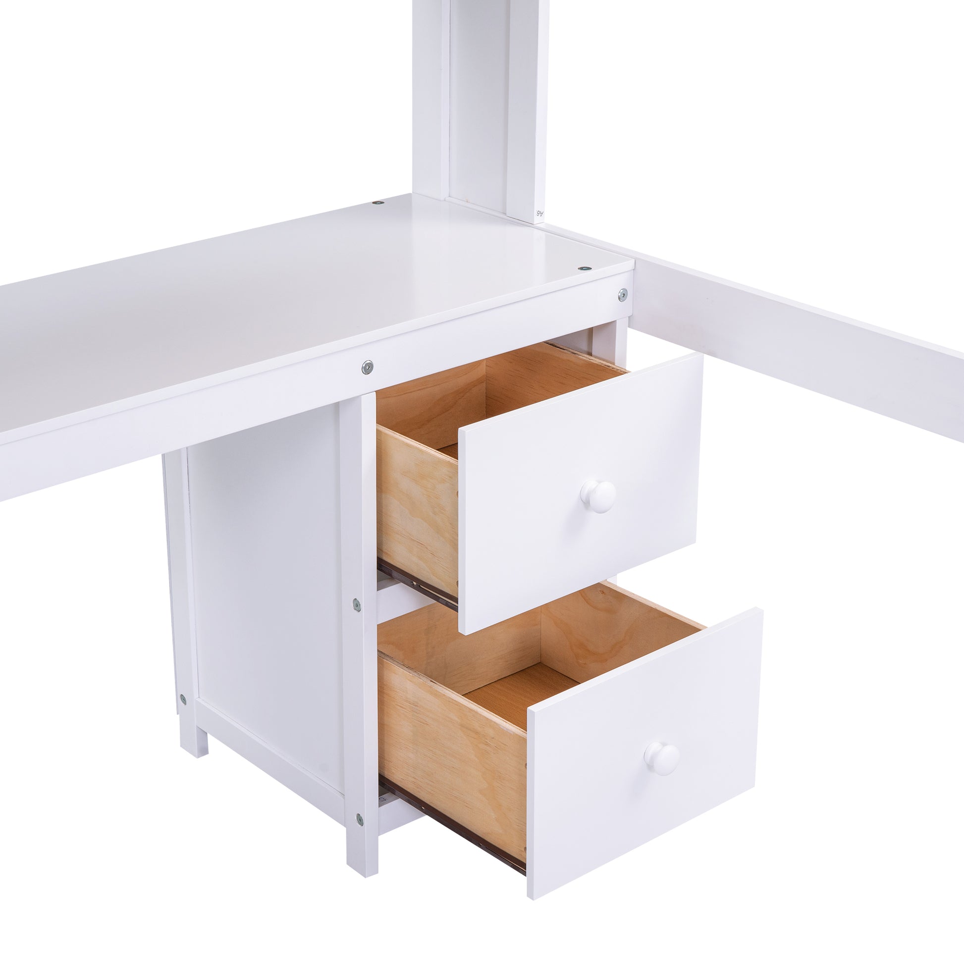 Full Size Loft Bed With Desk, Cabinets, Drawers And Bedside Tray, Charging Station, White White Solid Wood Mdf