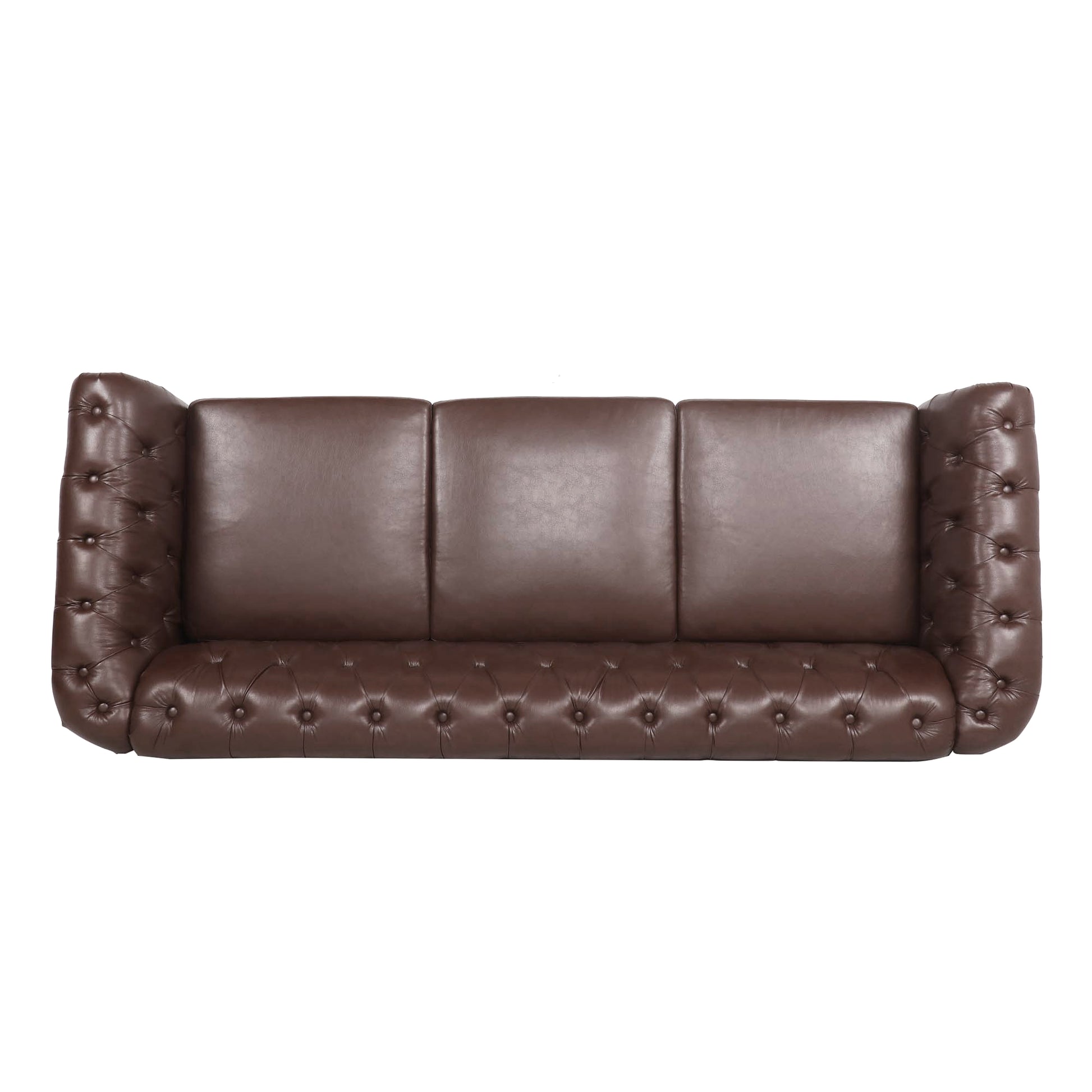 84.65" Dark Brown Pu Rolled Arm Chesterfield Three Seater Sofa. Dark Brown Foam Pu