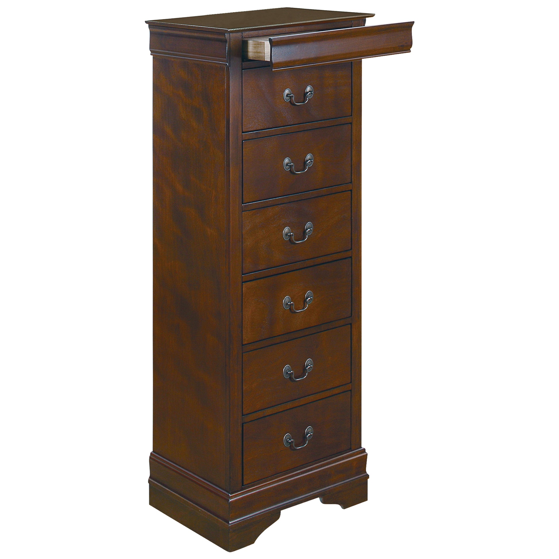 Traditional Design Louis Phillippe Style 1Pc Lingerie Chest Of 7X Drawers Brown Cherry Finish Hidden Drawers Wooden Furniture Brown Mix Drawer 5 Drawers & Above Bedroom Traditional Wood