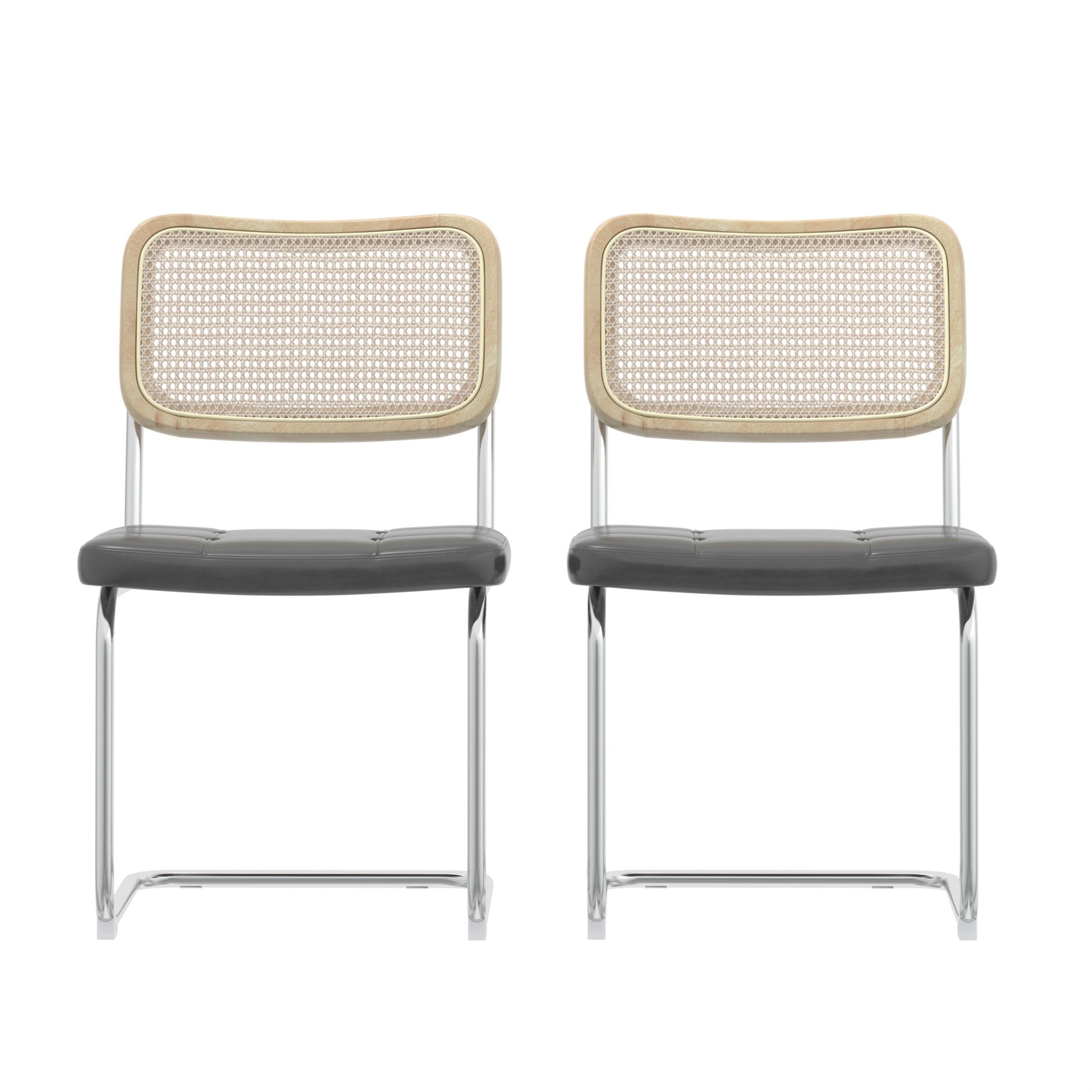 Set Of 2, Leather Dining Chair With High Density Sponge, Rattan Chair For Dining Room, Living Room, Bedroom, Gray Gray Pu