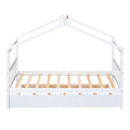 Twin Size Wooden House Bed With Twin Size Trundle, White White Solid Wood