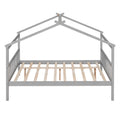 Full Size Wooden House Bed With Twin Size Trundle, Gray Gray Solid Wood