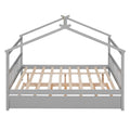 Full Size Wooden House Bed With Twin Size Trundle, Gray Gray Solid Wood