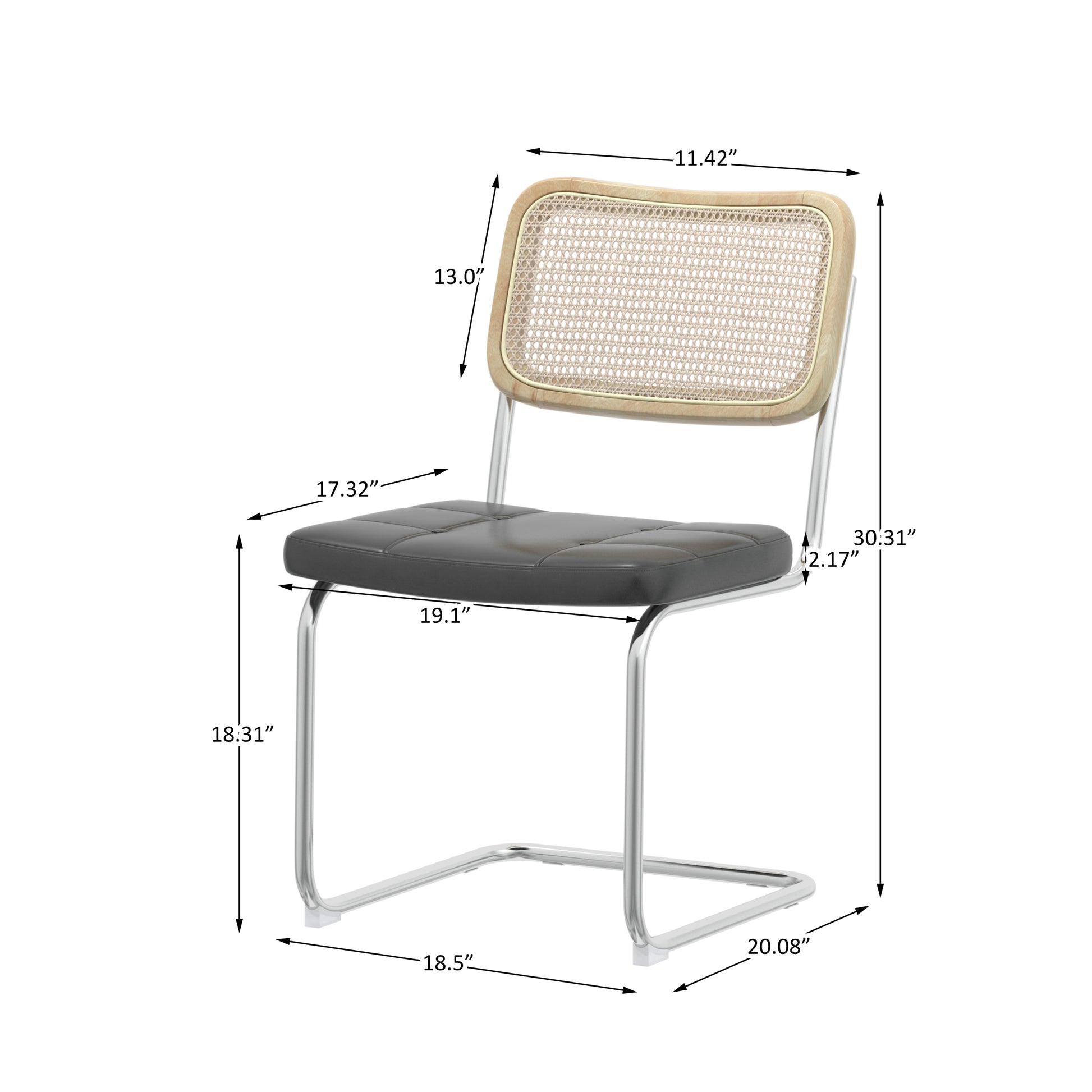 Set Of 2, Leather Dining Chair With High Density Sponge, Rattan Chair For Dining Room, Living Room, Bedroom, Gray Gray Pu
