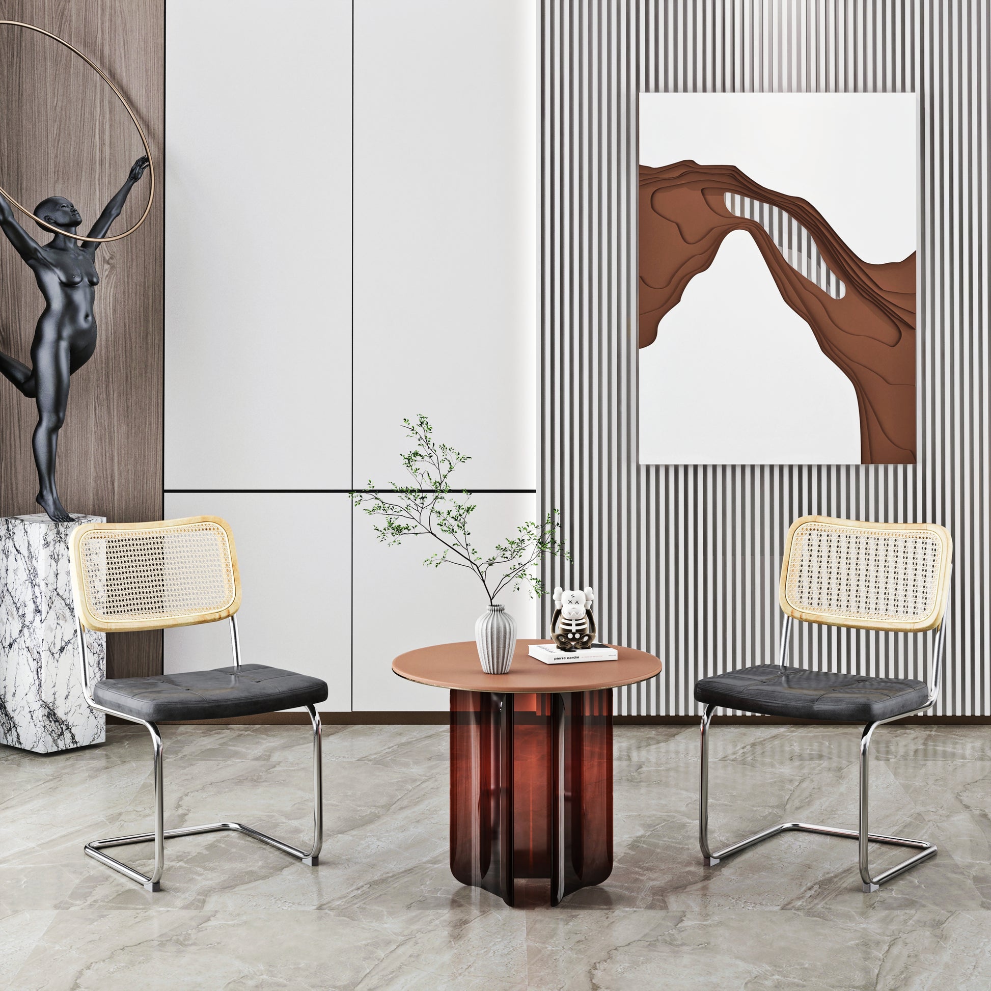 Set Of 2, Leather Dining Chair With High Density Sponge, Rattan Chair For Dining Room, Living Room, Bedroom, Gray Gray Pu