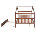 Full Size Wooden House Bed With Twin Size Trundle, Walnut Walnut Solid Wood