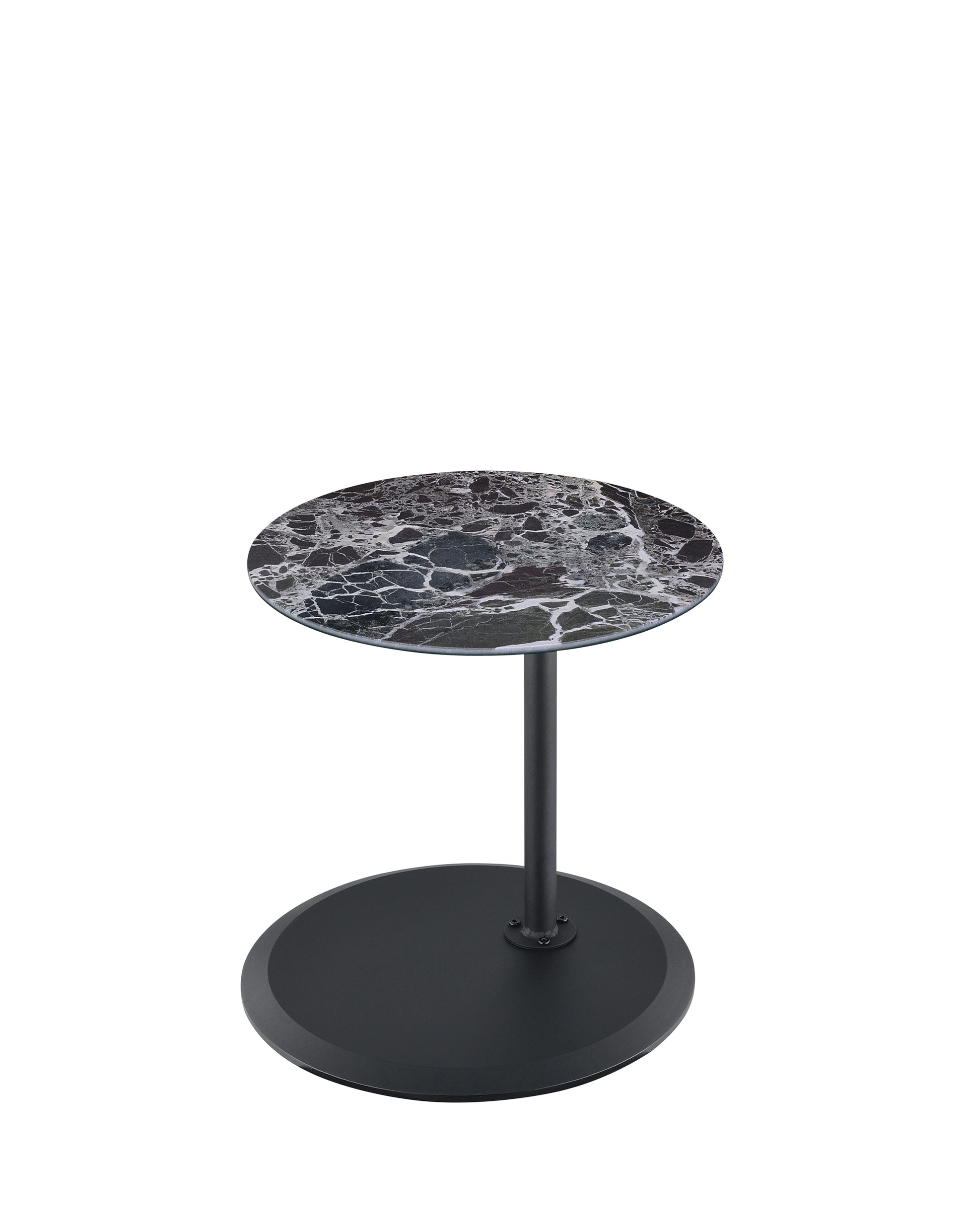 Orbit 15.5" End Table With Height Adjustable Black Marble Textured Top Black Glass
