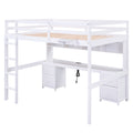 Full Size Loft Bed With Desk, Cabinets, Drawers And Bedside Tray, Charging Station, White White Solid Wood Mdf