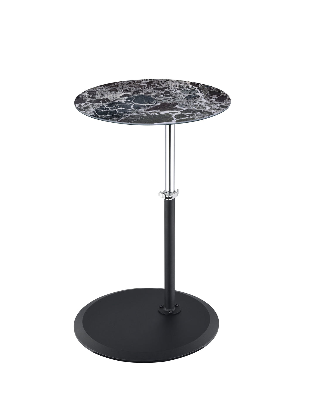 Orbit 15.5" End Table With Height Adjustable Black Marble Textured Top Black Glass