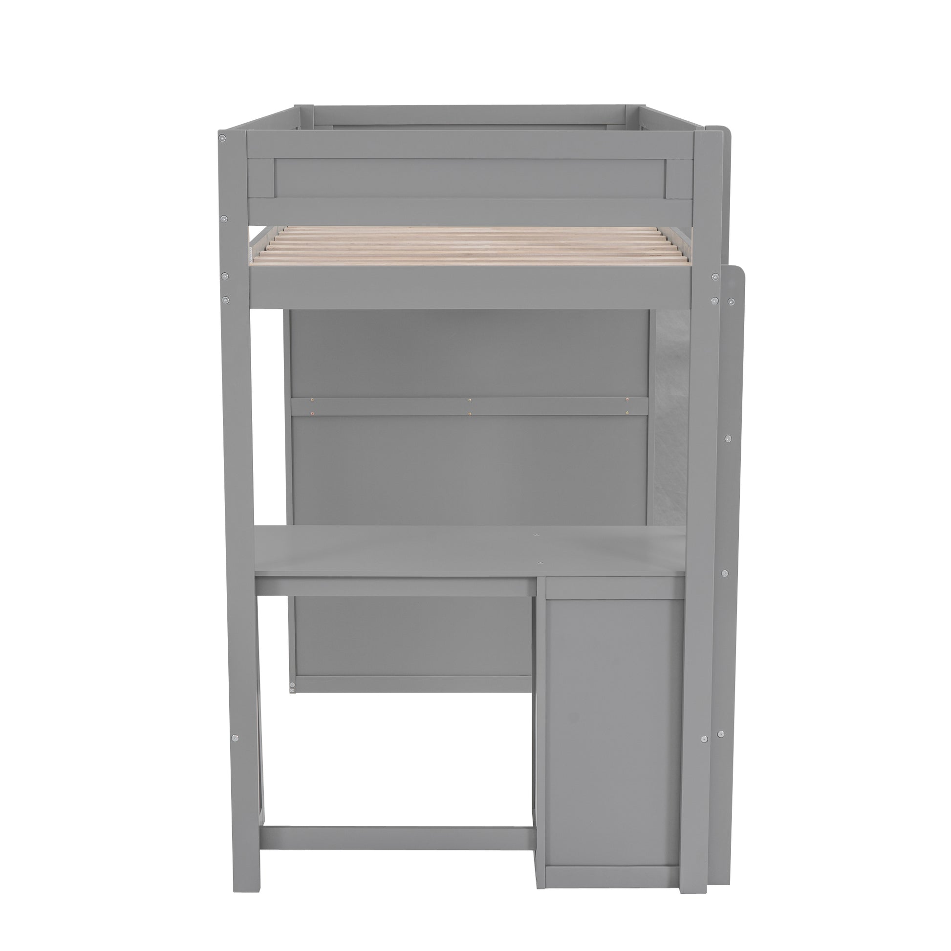 Wood Twin Size Loft Bed With Wardrobes And 2 Drawer Desk With Cabinet, Gray Gray Solid Wood Mdf