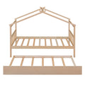 Twin Size Wooden House Bed With Twin Size Trundle, Natural Natural Solid Wood