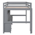 Full Size Loft Bed With Desk, Cabinets, Drawers And Bedside Tray, Charging Station, Gray Gray Solid Wood Mdf