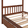 Twin Size Wooden House Bed With Twin Size Trundle, Walnut Walnut Solid Wood