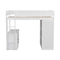 Wood Twin Size Loft Bed With Wardrobes And 2 Drawer Desk With Cabinet, White White Solid Wood Mdf