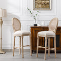 French Country Wooden Barstools Rattan Back With Upholstered Seatingbeige And Natural ,Set Of 2 Cream Fabric Solid Wood