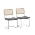 Set Of 2, Leather Dining Chair With High Density Sponge, Rattan Chair For Dining Room, Living Room, Bedroom, Gray Gray Pu