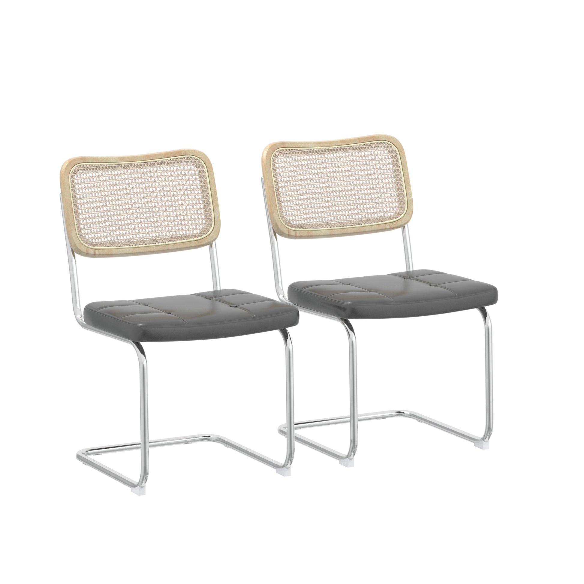 Set Of 2, Leather Dining Chair With High Density Sponge, Rattan Chair For Dining Room, Living Room, Bedroom, Gray Gray Pu