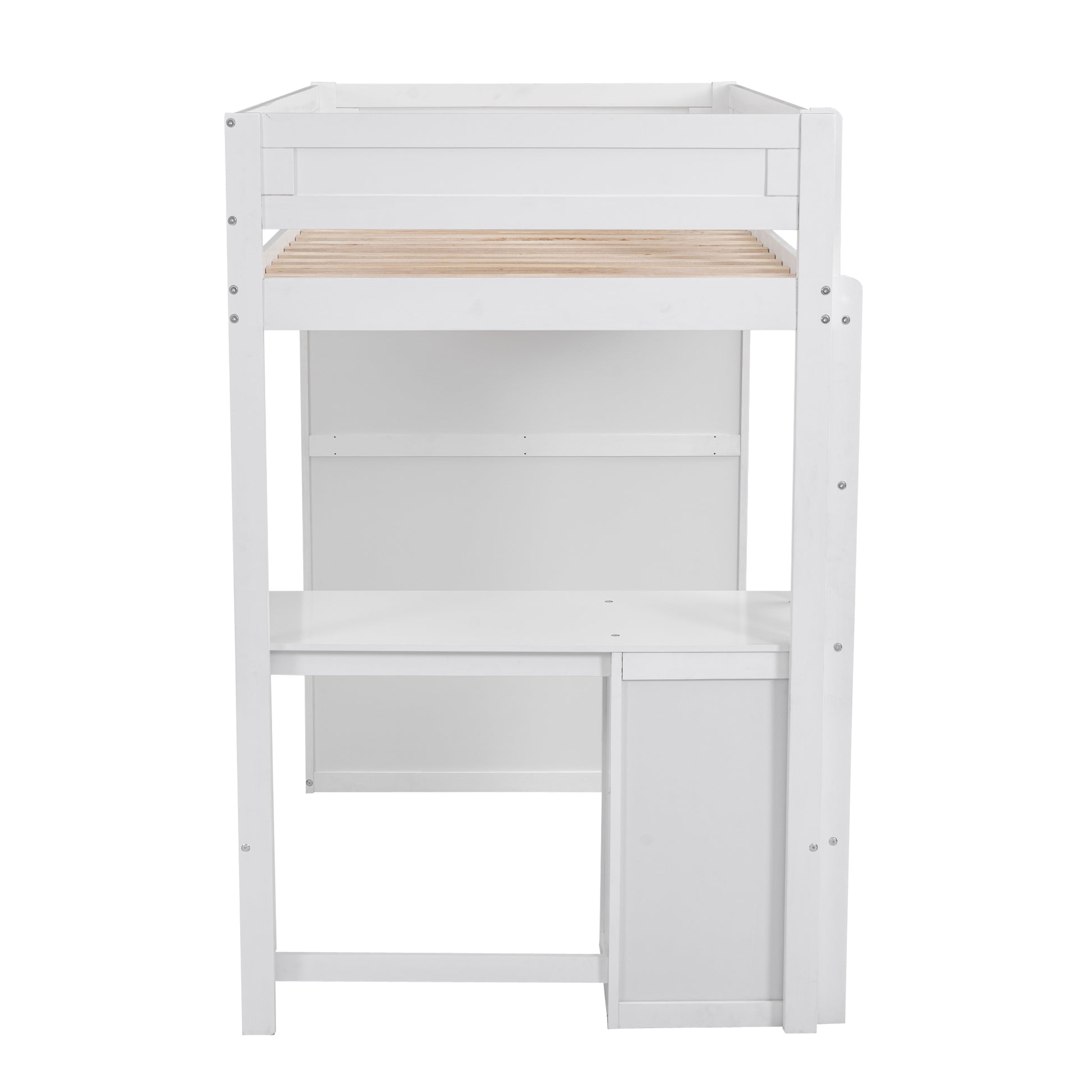 Wood Twin Size Loft Bed With Wardrobes And 2 Drawer Desk With Cabinet, White White Solid Wood Mdf