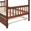 Twin Size Wooden House Bed With Twin Size Trundle, Walnut Walnut Solid Wood