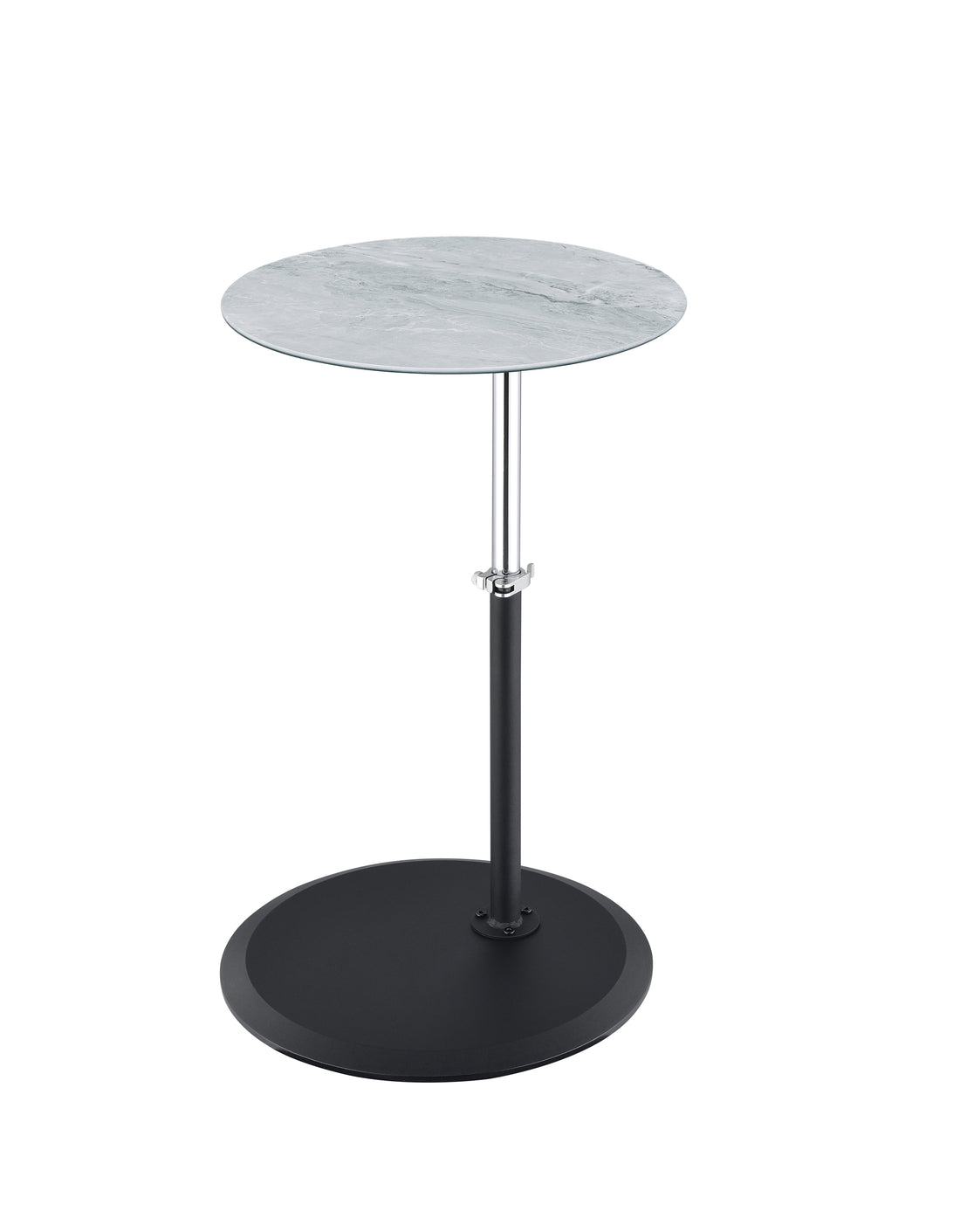 Orbit 15.5" End Table With Height Adjustable Gray Marble Textured Top Gray Glass