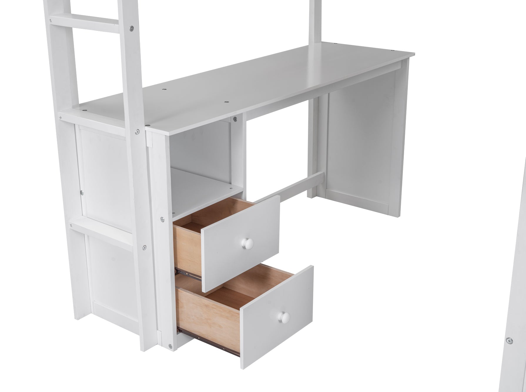 Wood Full Size Loft Bed With Wardrobes And 2 Drawer Desk With Cabinet, White White Solid Wood Mdf