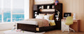 Full Size Wooden Bed With All In One Cabinet And Shelf, Espresso Full Espresso Solid Wood