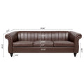 83.46'' Brown Pu Rolled Arm Chesterfield Three Seater Sofa. Dark Brown Pu