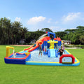 10 In1 Inflatable Slide Water Park Bouncing House Garden With Splash Pool & Water& Basketball & Climbing Wall & Dual Pools & Soccer Multicolor Oxford Fabric