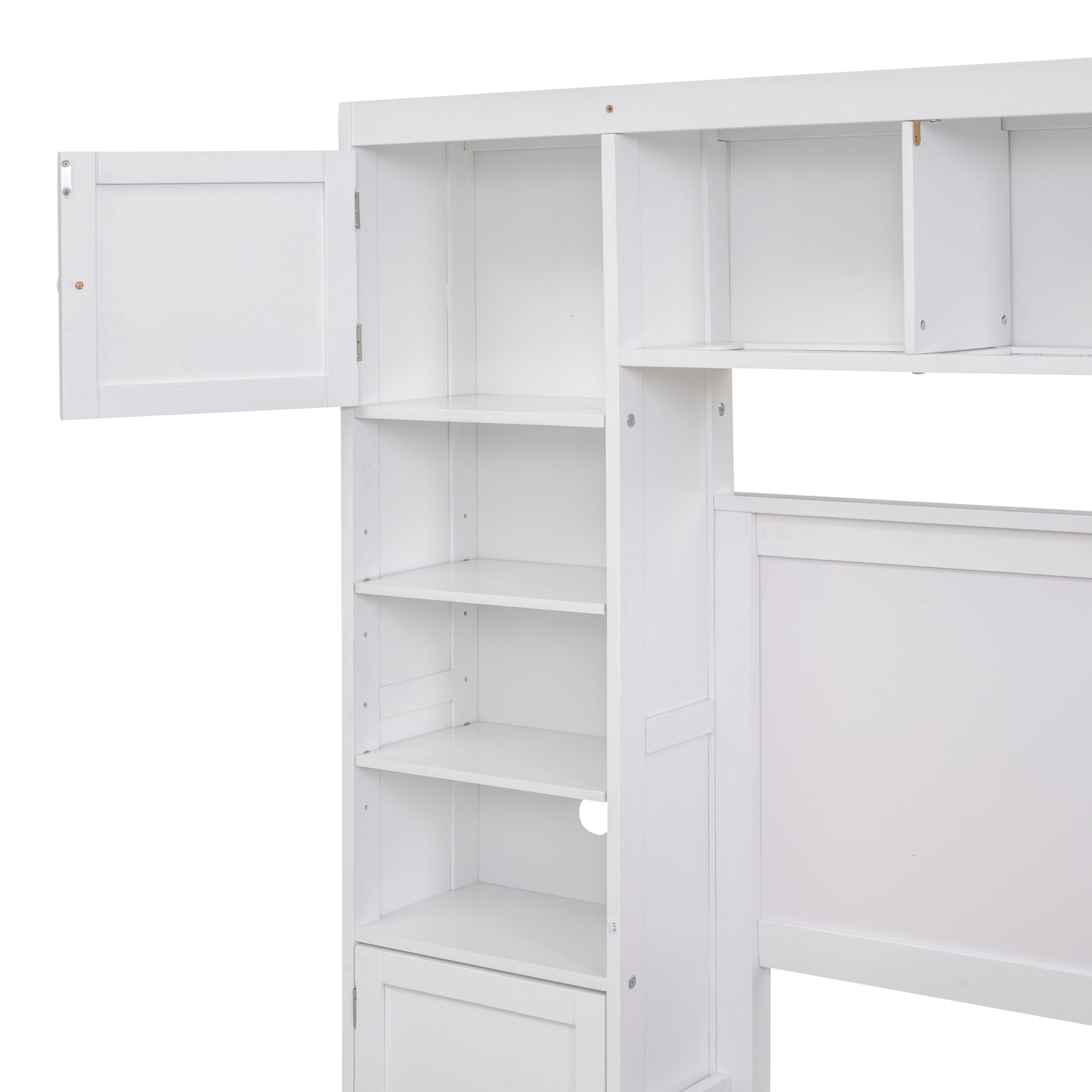 Full Size Wooden Bed With All In One Cabinet And Shelf, White Full White Solid Wood