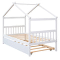 Twin Size Wooden House Bed With Twin Size Trundle, White White Solid Wood